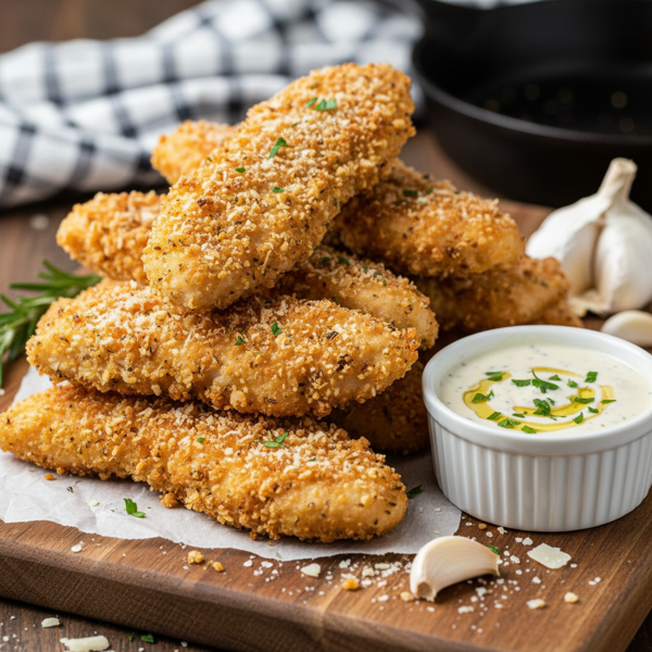 Crispy Parmesan Garlic Chicken Tenders recipe