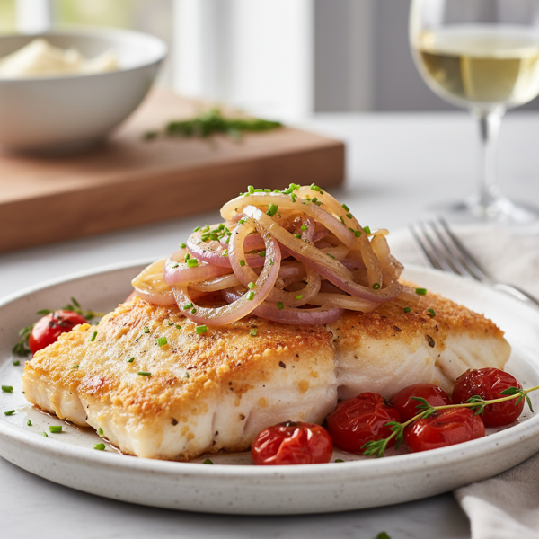 Crispy Parmesan Halibut with Onion Topping recipe