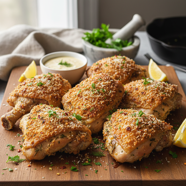 Crispy Parmesan Herb Chicken Thighs recipe