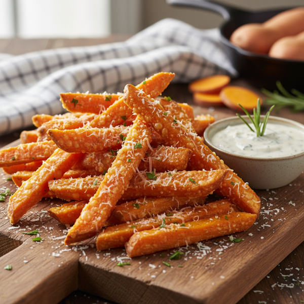 Crispy Parmesan Sweet Potato Fries recipe