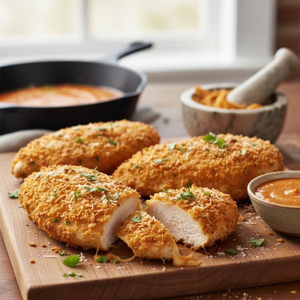 Crispy Parmesan Tortilla Chicken Breasts recipe