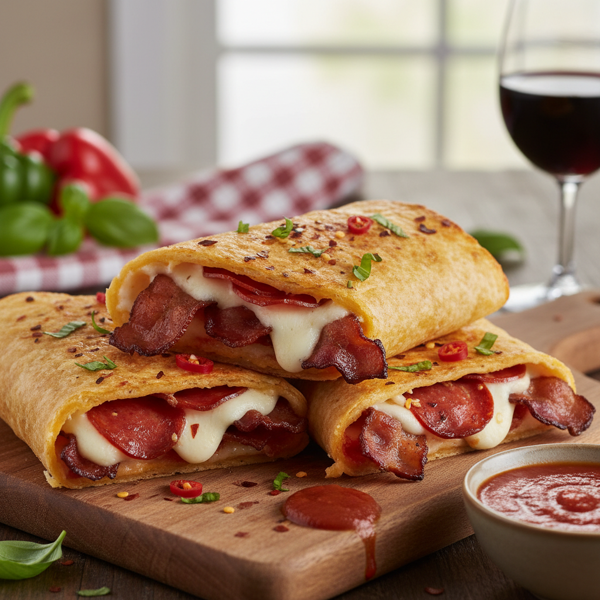 Crispy Pepperoni and Bacon Tortilla Wraps recipe