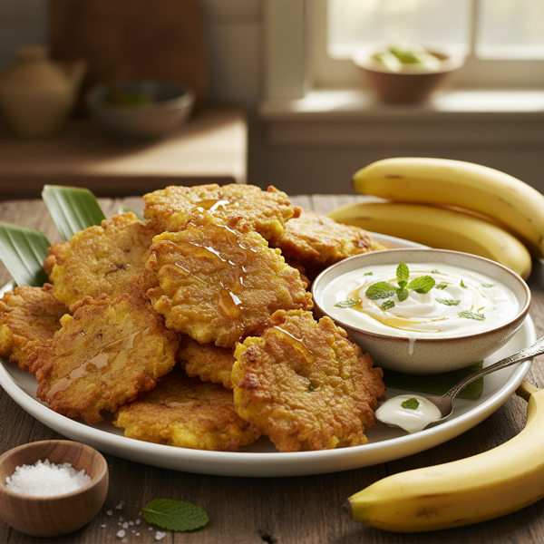 Crispy Plantain Fritters with Honey-Yogurt Dip recipe