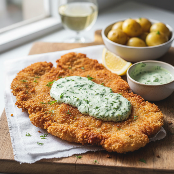 Crispy Pork Schnitzel with Creamy Dill Sauce recipe