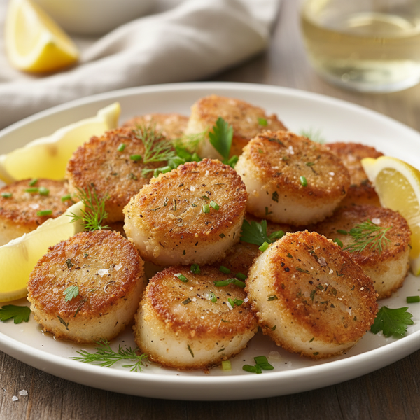 Crispy Portuguese Bay Scallops with Lemon and Herbs recipe