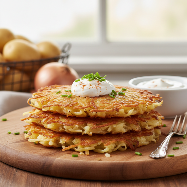Crispy Potato Pancakes with Onion and Cheese recipe