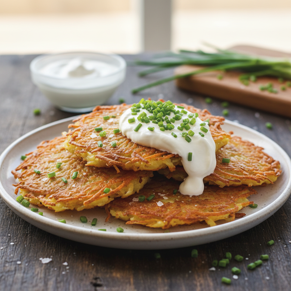 Crispy Potato Pancakes with Sour Cream and Chives recipe