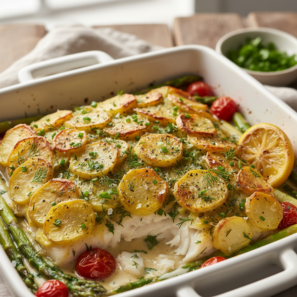 Crispy Potato and Herb-Crusted Cod Bake recipe
