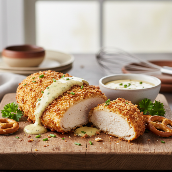 Crispy Pretzel-Crusted Chicken with Mustard Dressing recipe