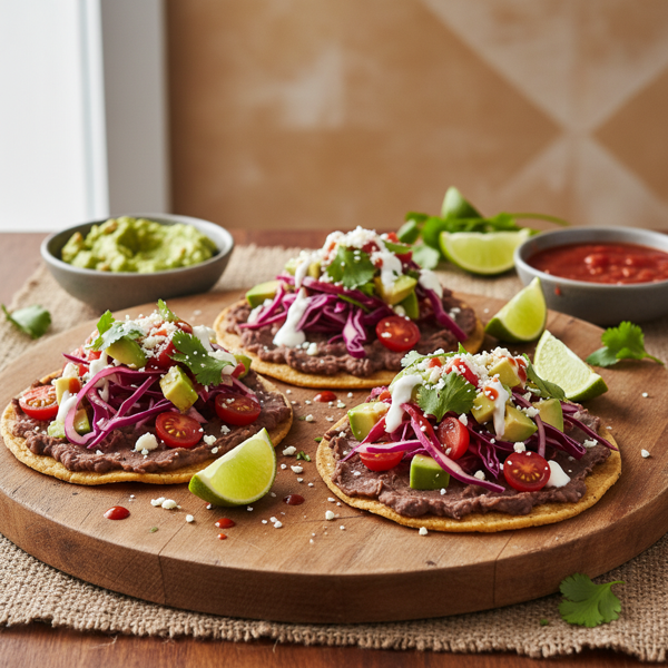 Crispy Refried Bean Tostadas with Fresh Veggies recipe