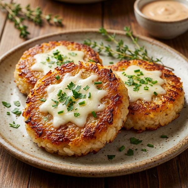 Crispy Rice Patties with Cheese and Herbs recipe