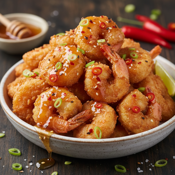 Crispy Rock Shrimp with Sweet-Spicy Honey Drizzle recipe