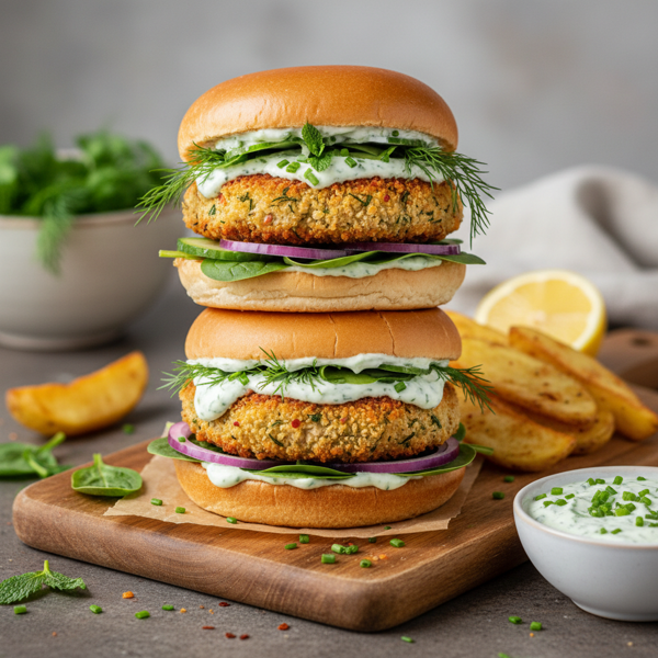Crispy Salmon Dill Burgers with Refreshing Herb Yogurt Sauce recipe