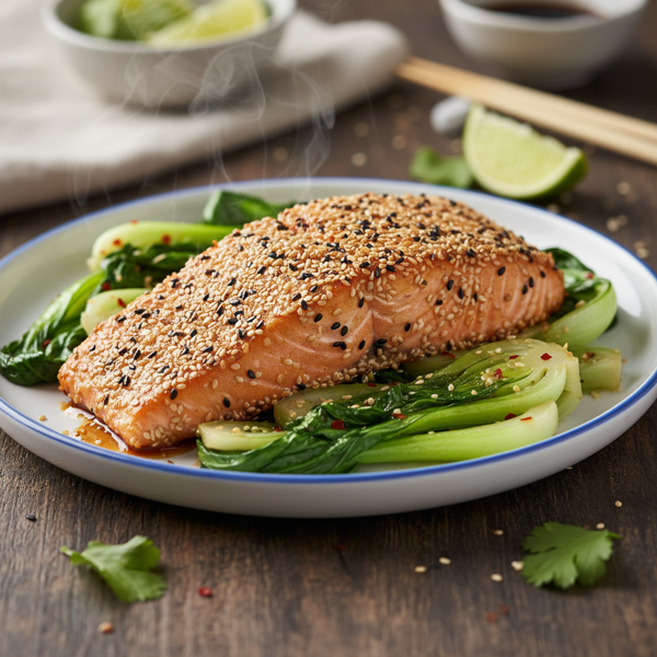 Crispy Sesame-Crusted Salmon with Sautéed Bok Choy recipe