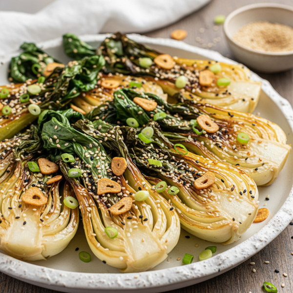 Crispy Sesame Baby Bok Choy with Garlic Infusion recipe