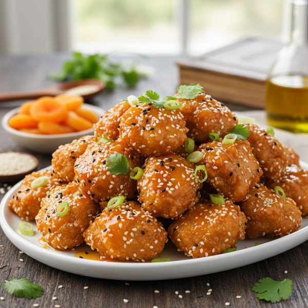 Crispy Sesame Chicken with Sweet Apricot Glaze recipe