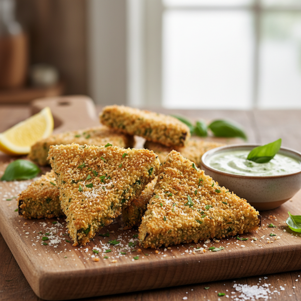 Crispy Sesame Parmesan Eggplant Triangles recipe