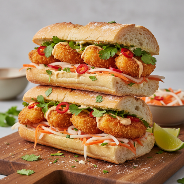 Crispy Shrimp Banh Mi with Pickled Veggies recipe