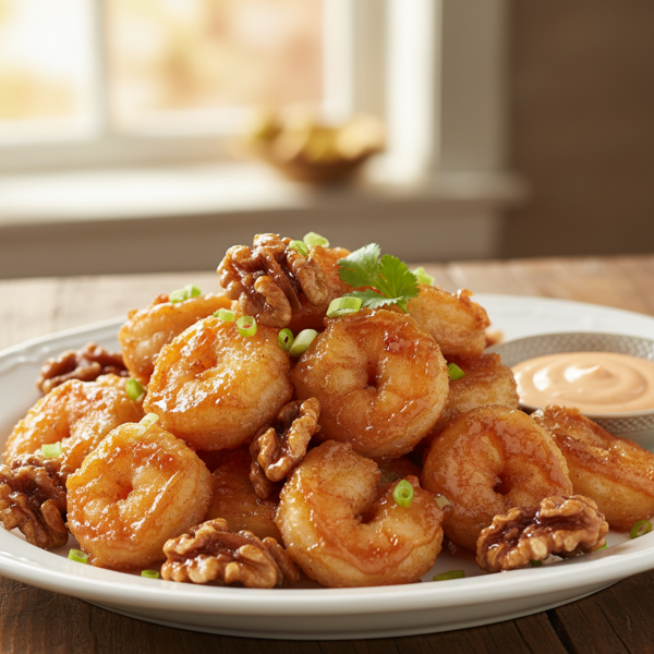 Crispy Shrimp with Candied Walnuts recipe