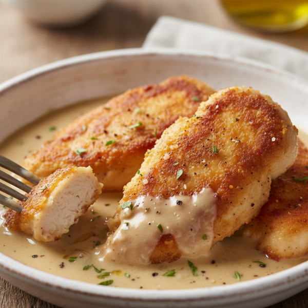 Crispy Skinless Chicken with Creamy Gravy recipe