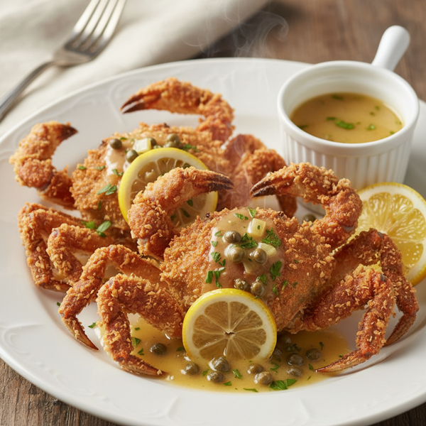 Crispy Soft-Shell Crabs with Lemon-Caper Butter Sauce recipe