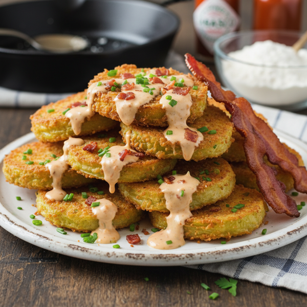 Crispy Southern-Style Fried Green Tomatoes with Creamy Bacon Sauce recipe