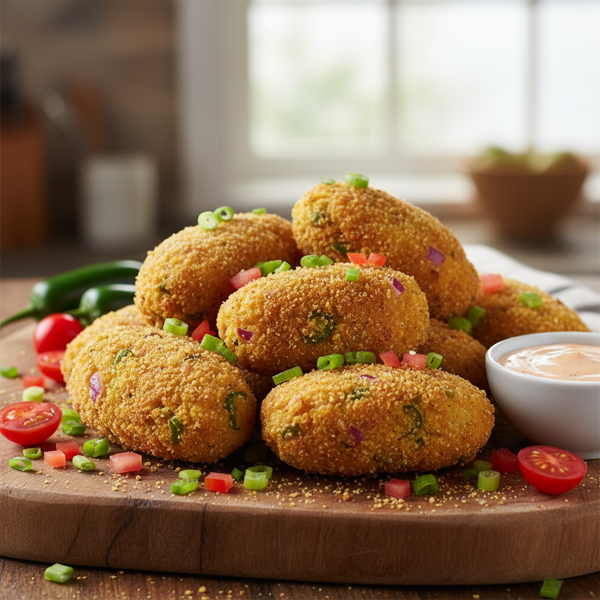 Crispy Southwestern Jalapeño Hush Puppies with Tomato and Green Onion recipe