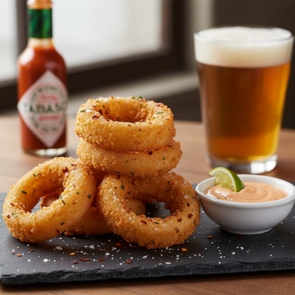 Crispy Spicy Beer-Battered Onion Rings recipe
