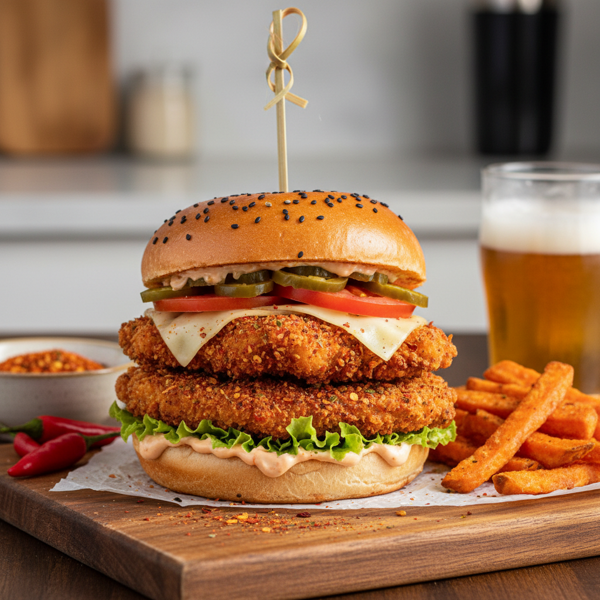 Crispy Spicy Chicken Fillet Burgers recipe