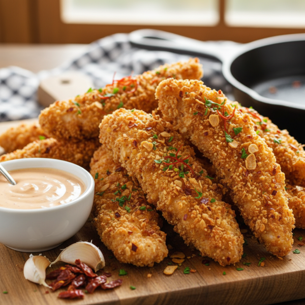 Crispy Spicy Garlic Buttermilk Chicken Strips recipe