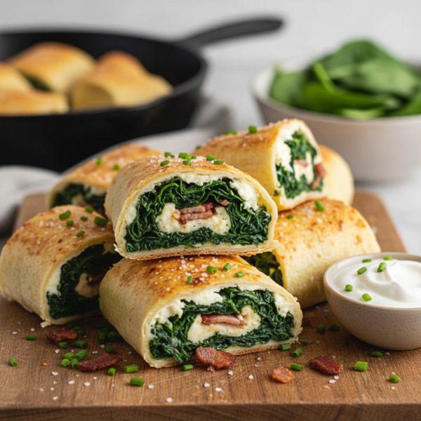 Crispy Spinach and Bacon Tortilla Rolls recipe
