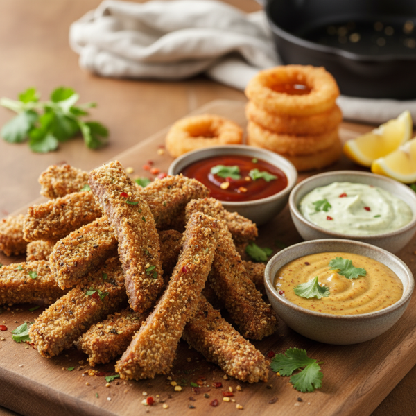 Crispy Steak Strips with Dipping Sauces recipe