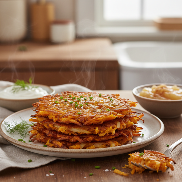 Crispy Sweet Potato and Potato Latkes recipe