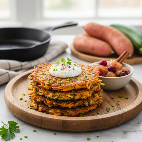 Crispy Sweet Potato and Zucchini Latkes recipe