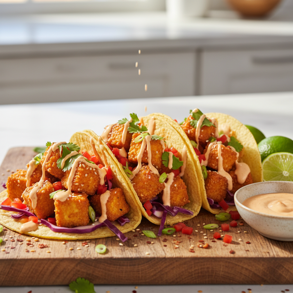 Crispy Tofu Tacos with Sriracha Lime Drizzle recipe