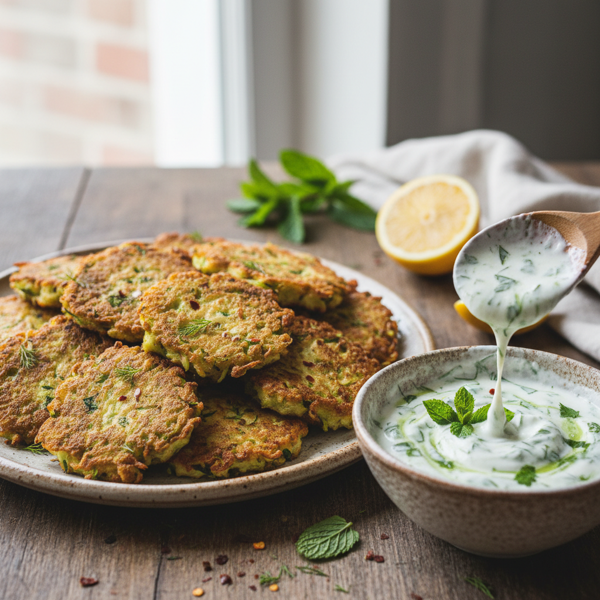 Crispy Turkish Zucchini Fritters with Herbed Yogurt Sauce recipe