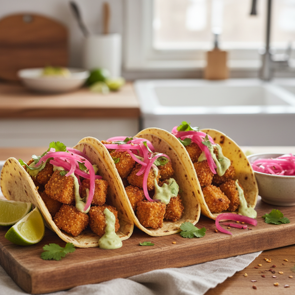 Crispy Vegan Tofu Tacos with Pickled Onions recipe