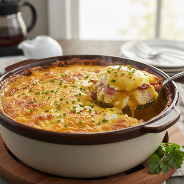 Crock Pot Cheesy Eggs Benedict Bake recipe