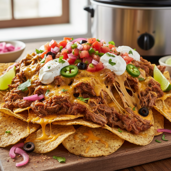 Crockpot Fiesta Shredded Beef Nachos recipe