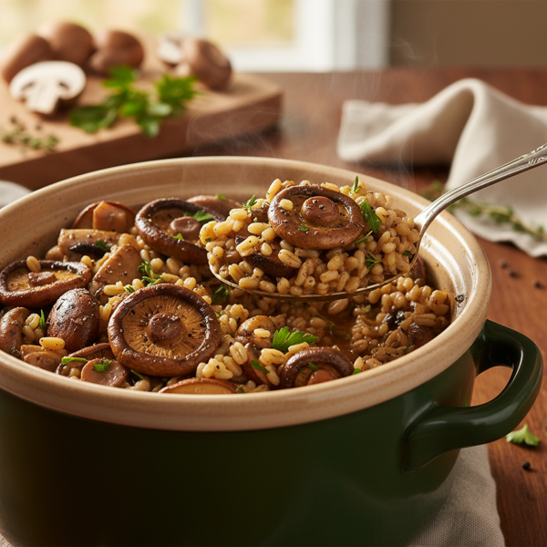 Crockpot Savory Mushroom and Barley Delight recipe
