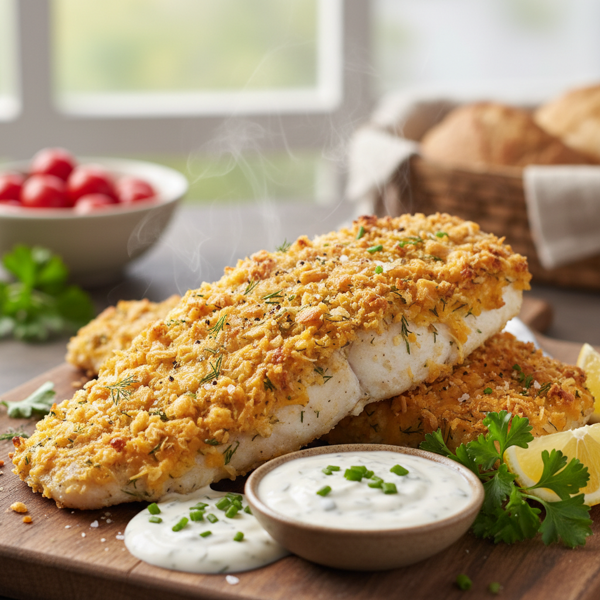 Crunchy Cheesy Ranch-Crusted Fish Fillets recipe