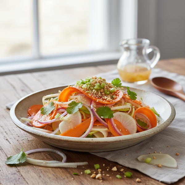 Crunchy Daikon and Carrot Salad with Sweet Vinegar Dressing recipe