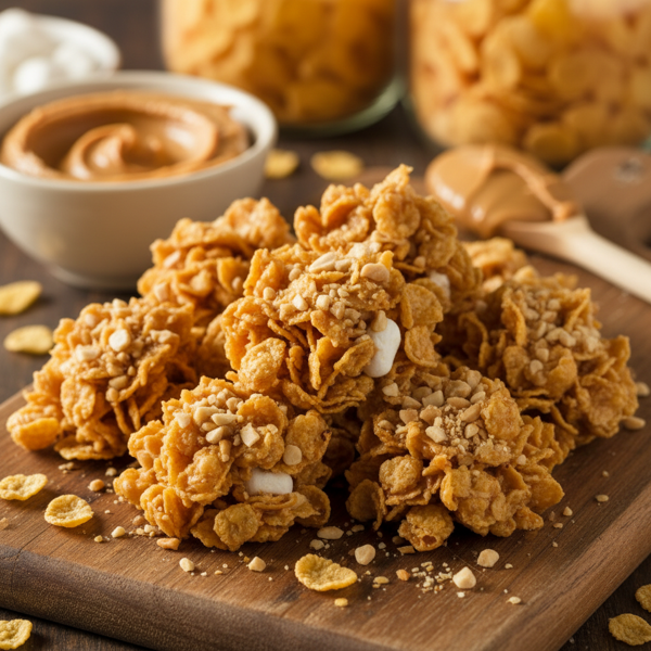 Crunchy Peanut Butter Corn Flake Treats recipe