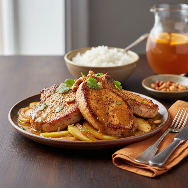Curried Pork Chops with Sweet Caramelized Onion and Apple Medley recipe