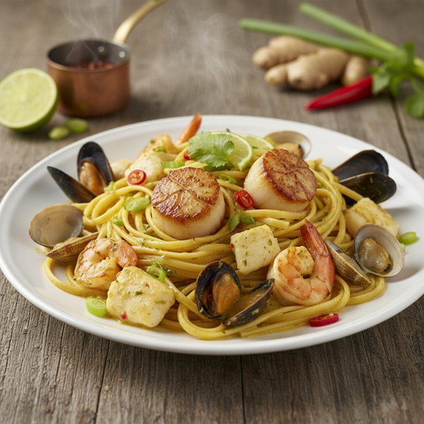Curried Seafood Linguine Delight recipe