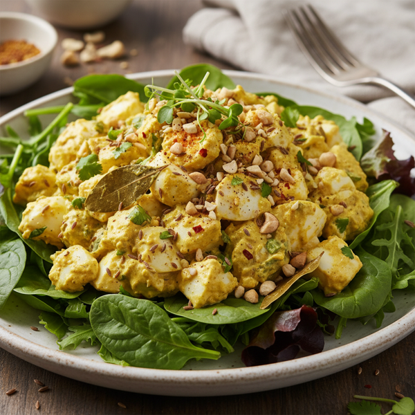 Curry-Spiced Egg Salad on a Bed of Fresh Greens recipe