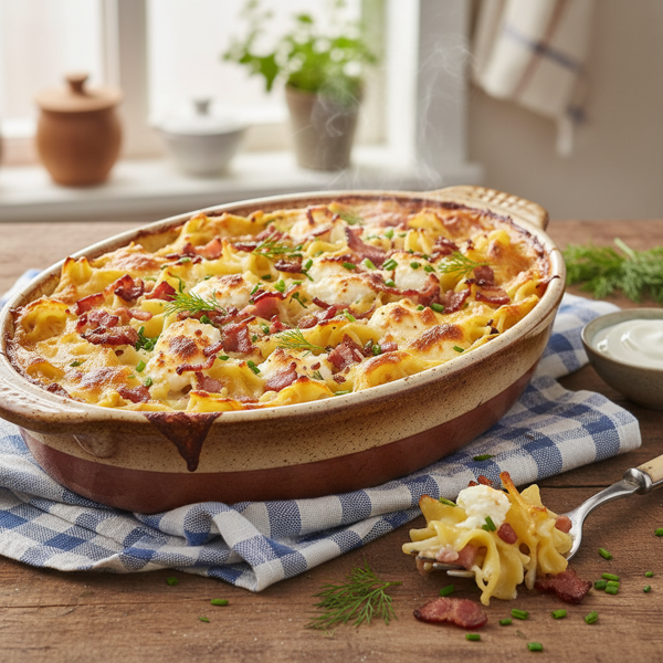 Czech Bacon & Farmer Cheese Noodle Casserole recipe