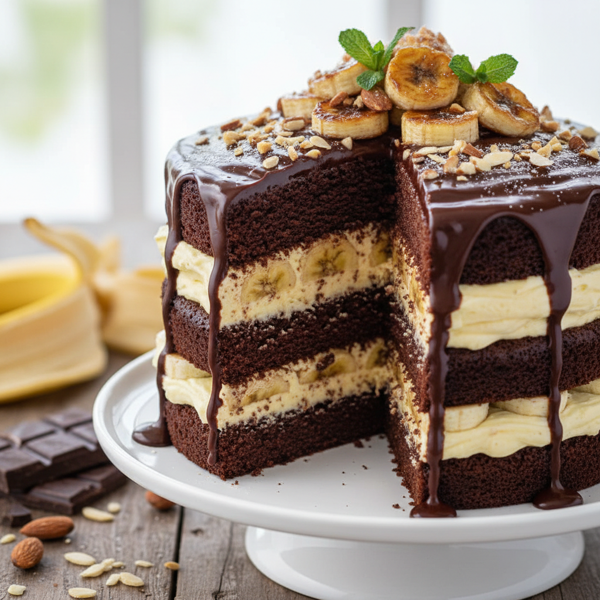Decadent Almond Banana Fudge Cake recipe
