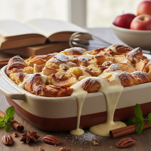 Decadent Apple Croissant Bread Pudding with Vanilla Cream Sauce recipe