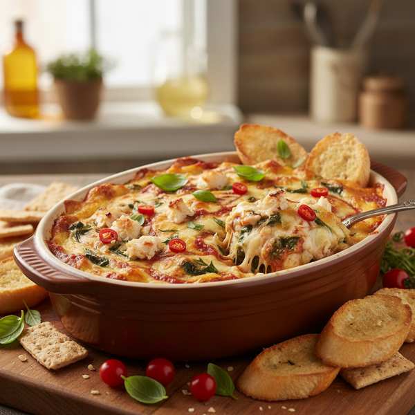 Decadent Artichoke, Spinach & Crab Dip with Tomato Infusion recipe